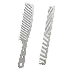 Dolmifapro front view of two stainless steel combs showing elegant wood-grain handles and durability