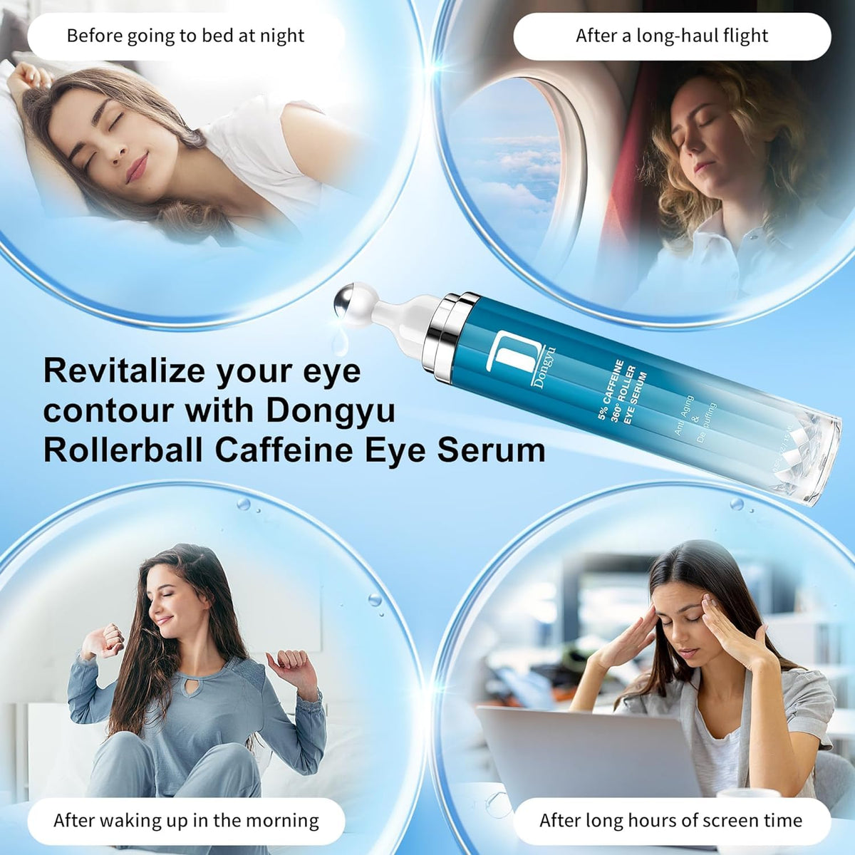 Dongyu bottle on bathroom counter in morning setting for quick wake-up benefit