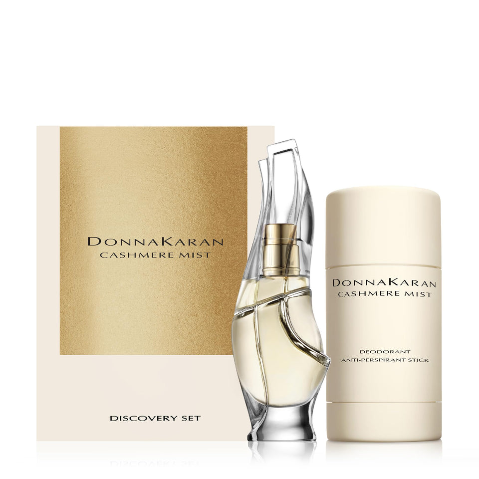 Donna Karan Cashmere Mist front packaging showing both spray and deodorant, ideal travel kit