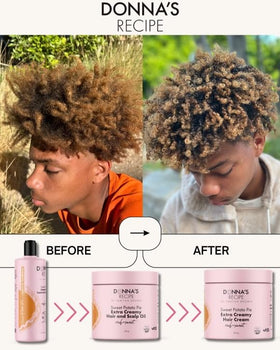 Donna's Recipe before and after detangling hair for smoother strands