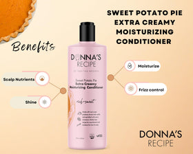 Donna's Recipe closeup label highlighting sweet potato extract ingredient