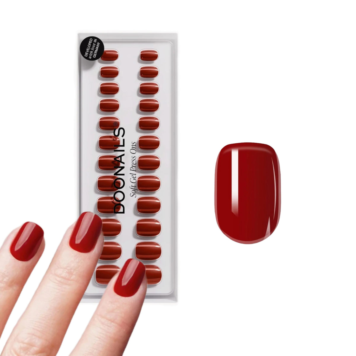 DOONAILS front packaging showing red extra short square kit and contents