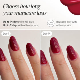 Evening outfit with DOONAILS nails to show polished ready-for-event look