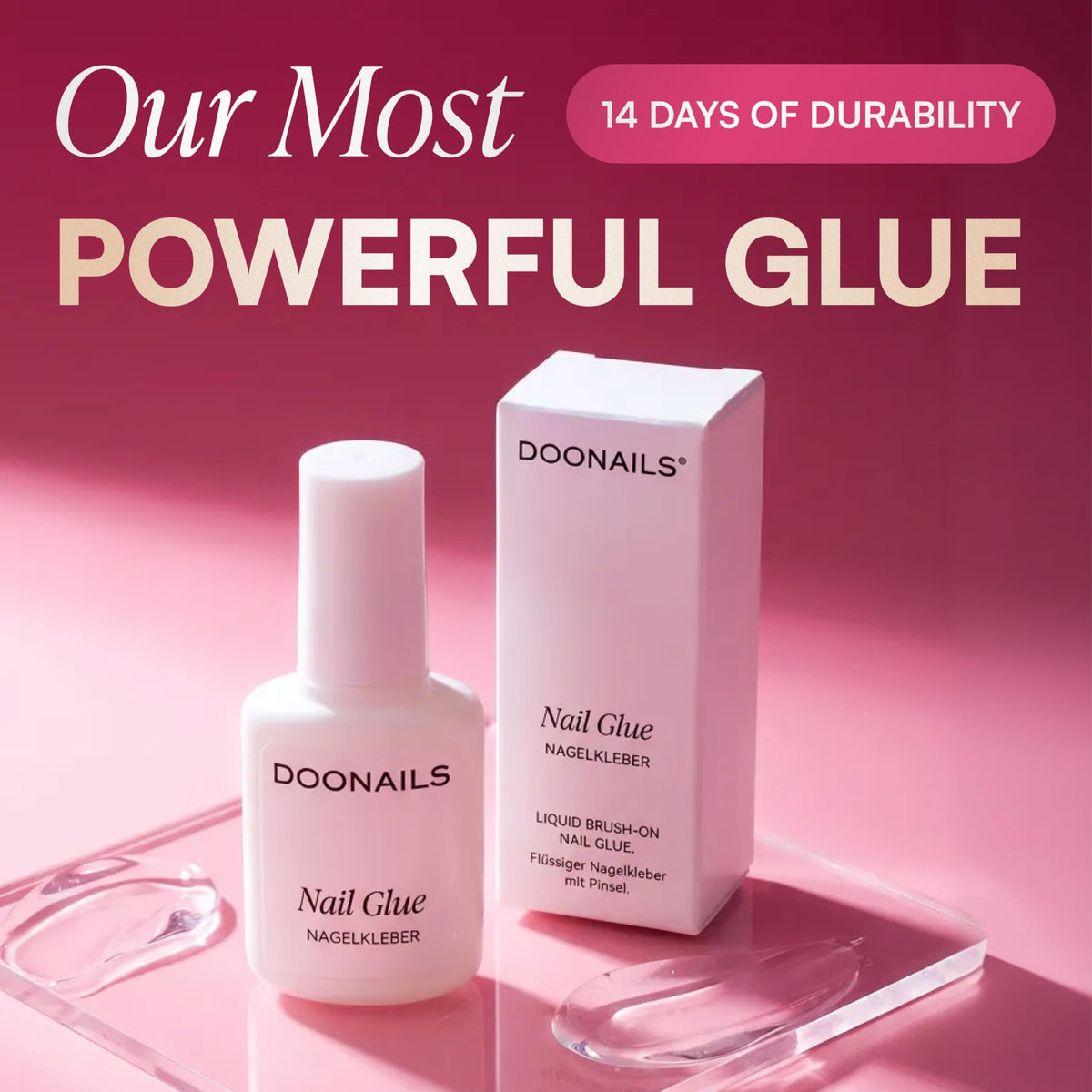 DOONAILS precision brush applicator delivering neat, controlled glue