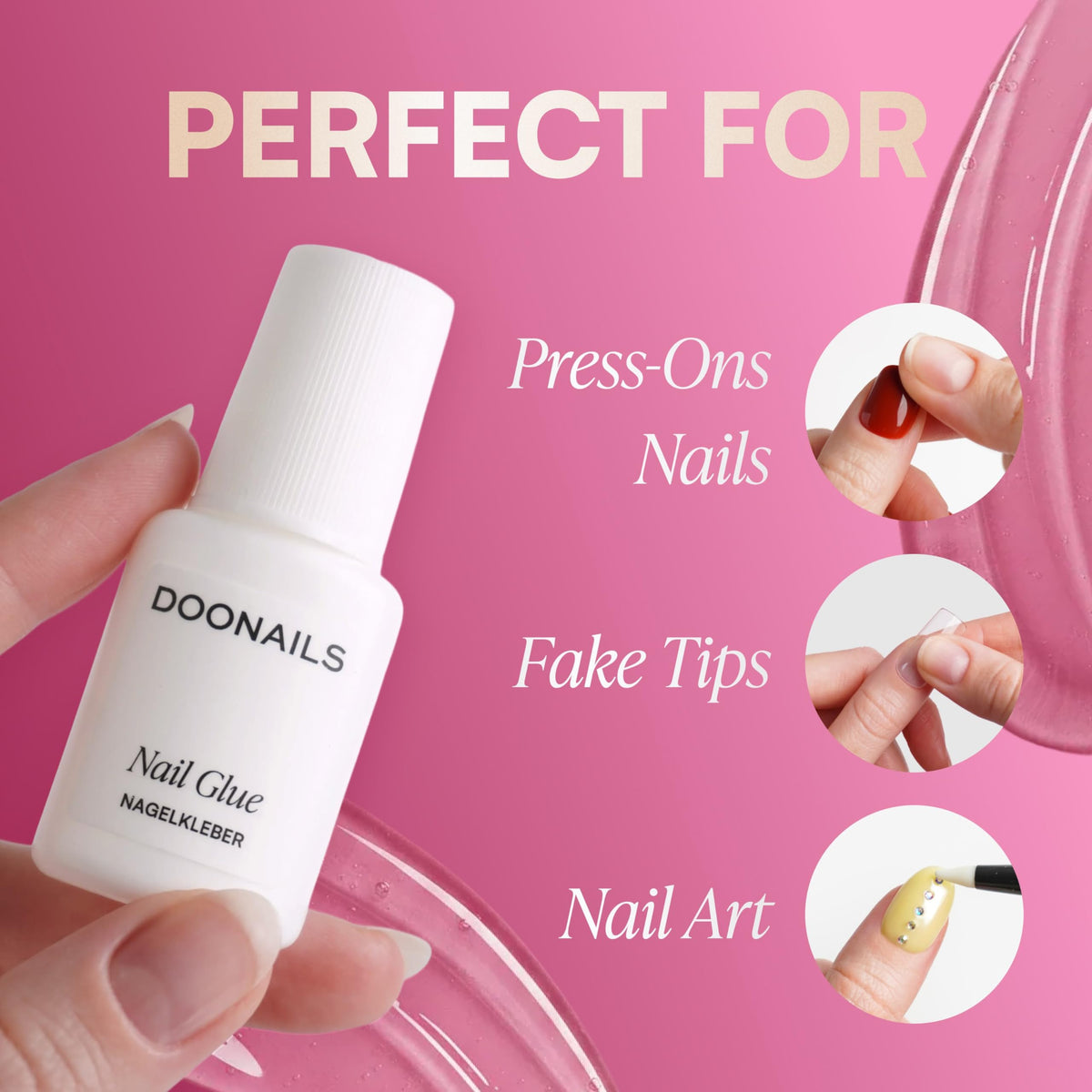 DOONAILS bottle held in hand to show actual product size and scale
