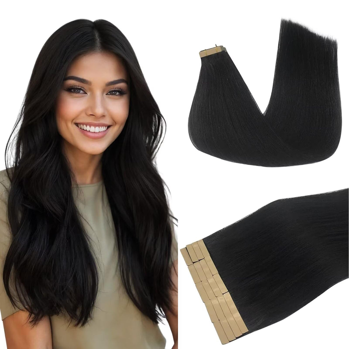 DOORES front packaging of 20-inch jet black extensions showing product benefits
