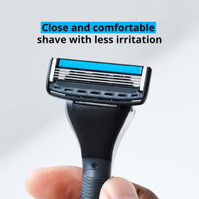 DORCO Pace 4 single cartridge close-up highlighting four-blade benefit