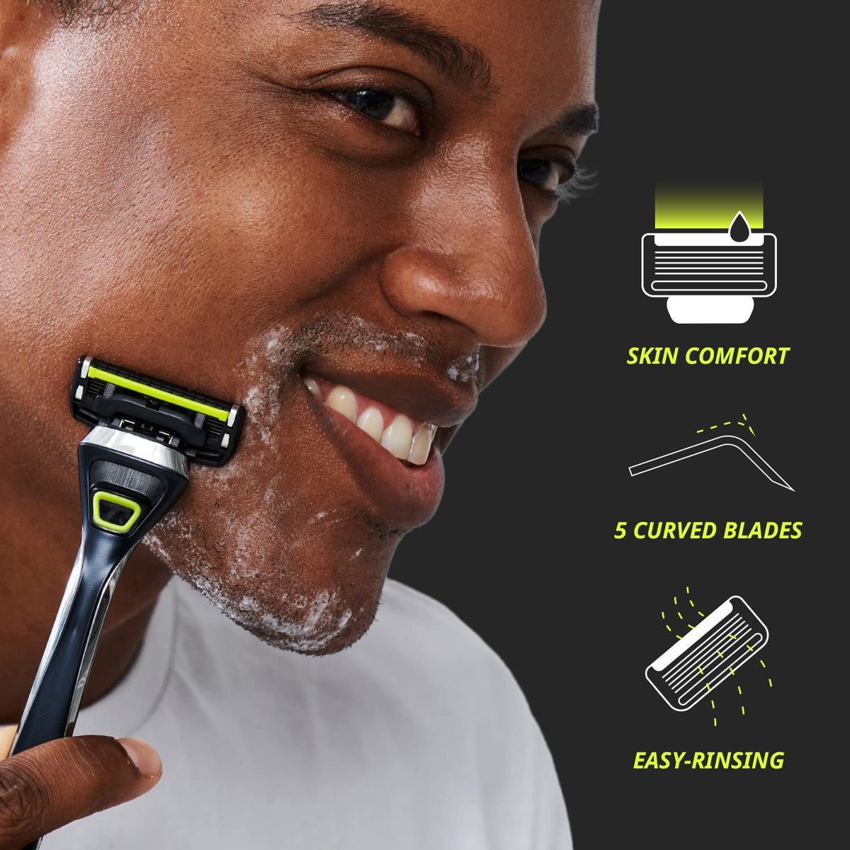 DORCO SleekFlow guardbar with lather demonstrating skin-safe protection