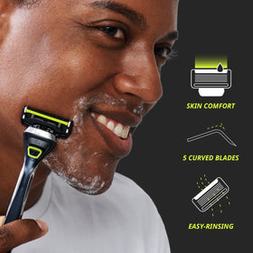 DORCO SleekFlow guardbar with lather demonstrating skin-safe protection
