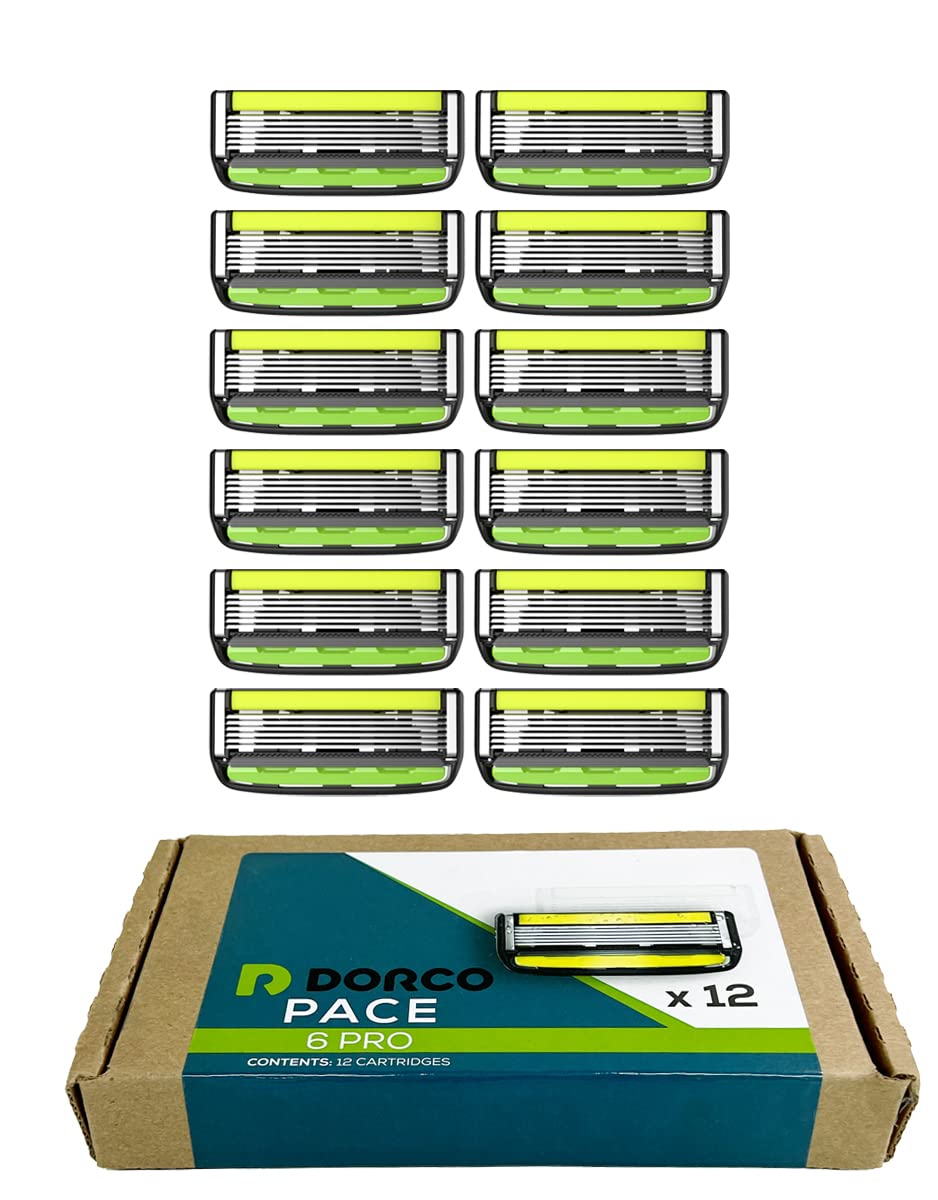 DORCO Pace 6 Pro front packaging showing 12 refill cartridges and brand