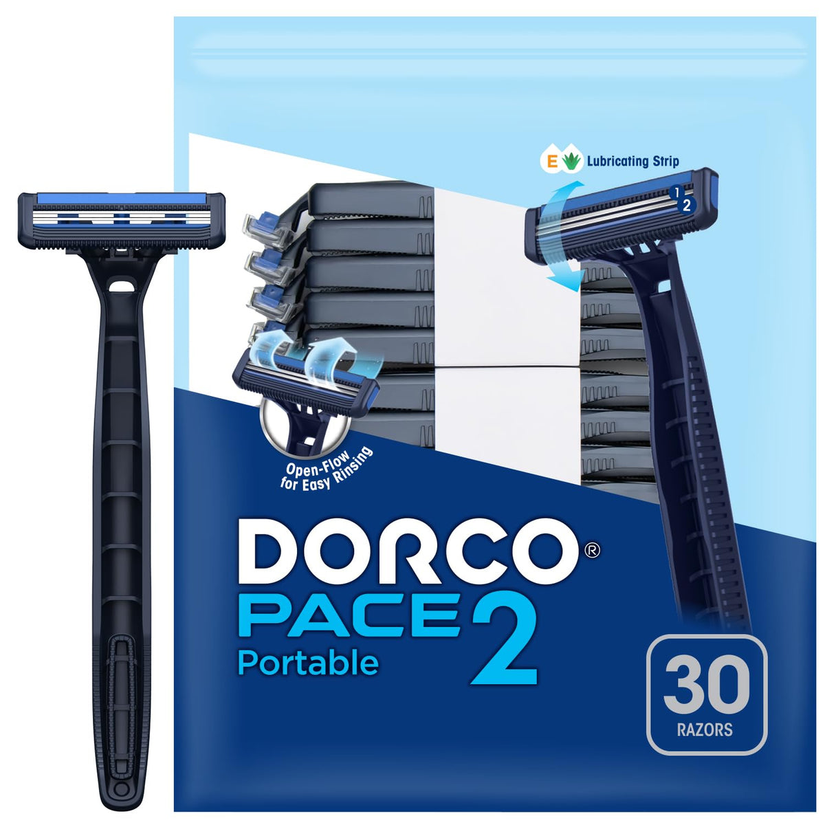 Dorco front packaging showing 30-count value pack and travel convenience