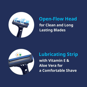 Dorco lubricating strip detail with Vitamin E and Aloe for smoother glide