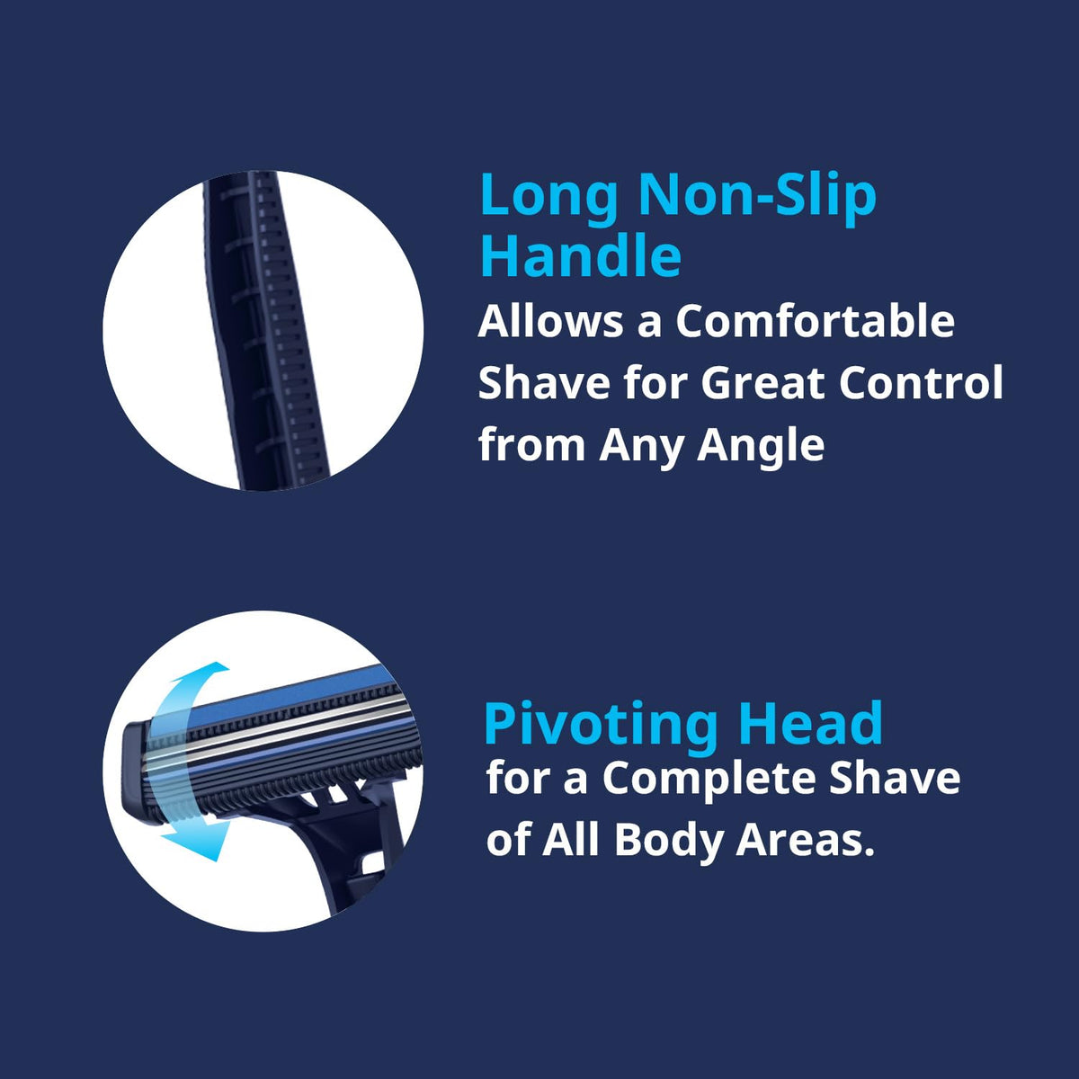 Dorco open-flow head view emphasizing easy rinsing and clog prevention