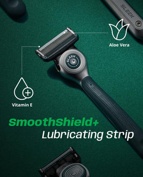 DORCO sleek lubrication strip close-up with Vitamin E and aloe for soothing glide