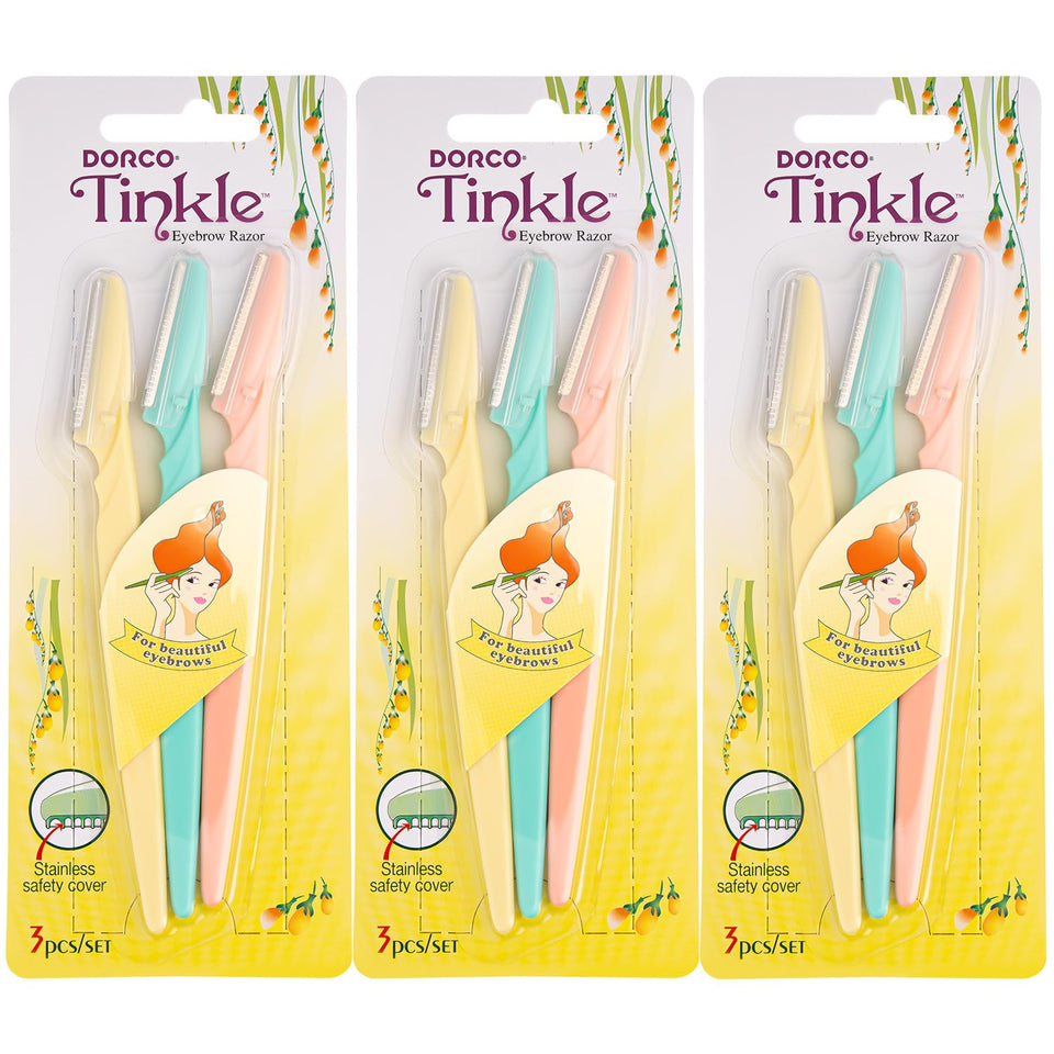 DORCO Tinkle front packaging showing nine razors and packs for easy storage