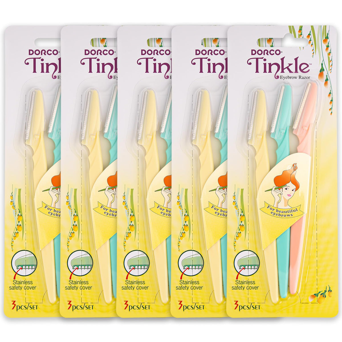 DORCO Tinkle front packaging showing five packs, clear supply for grooming