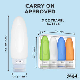 dot&dot bottle being squeezed dispensing shampoo with spill-free control