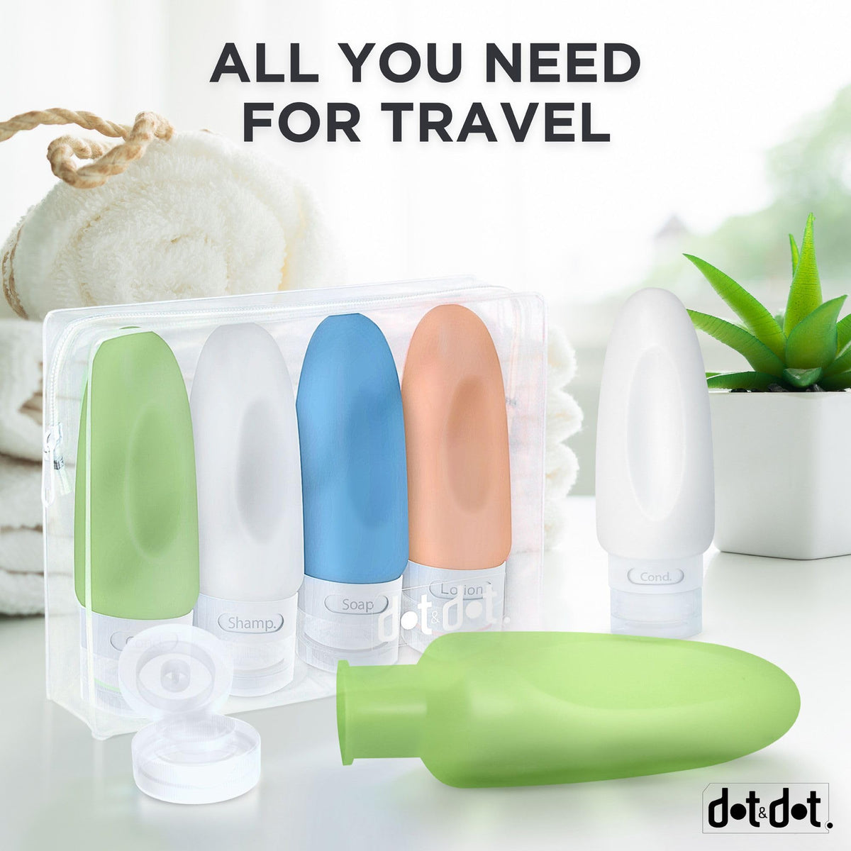 dot&dot bottle next to passport showing TSA-compliant 3oz size