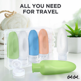 dot&dot bottle next to passport showing TSA-compliant 3oz size
