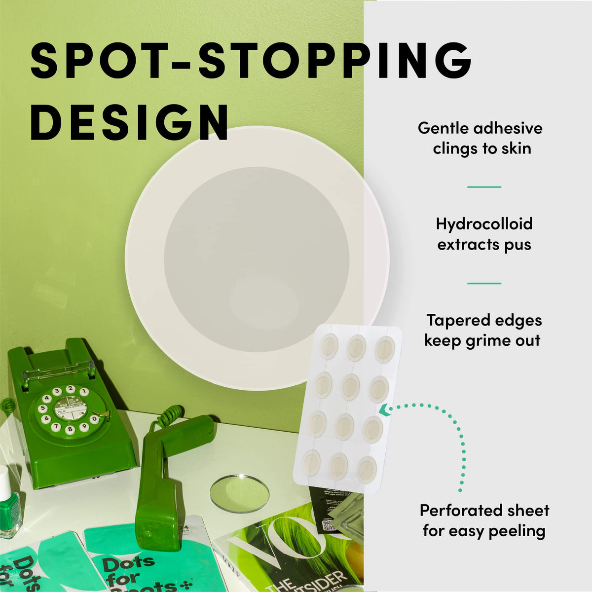 Dots for Spots packaging label close-up highlighting vegan and free-from claims