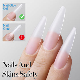 Double Rhythm applying gel to an acrylic tip for secure adhesion