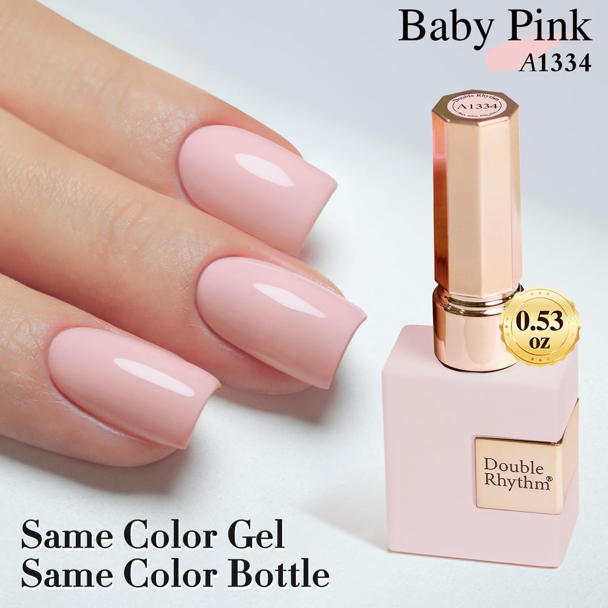 Double Rhythm nail swatch on tip demonstrating sheer baby pink coverage and color payoff