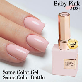 Double Rhythm nail swatch on tip demonstrating sheer baby pink coverage and color payoff
