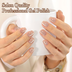 Double Rhythm nail swatches showing layered apricot nude finishes and sparkle