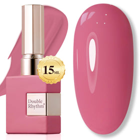 Double Rhythm bottle front view showing rose pink shade and glossy finish benefit
