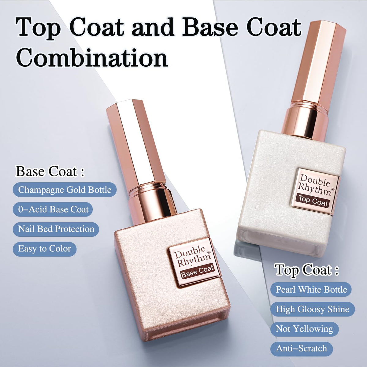 Double Rhythm bottle close-up showing clear 15ml base and top coats