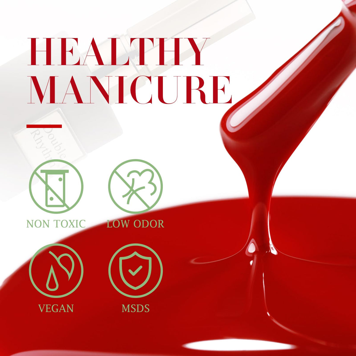Double Rhythm cured manicure on hands showcasing glossy, long-lasting finish