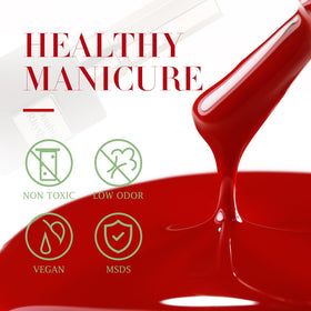 Double Rhythm cured manicure on hands showcasing glossy, long-lasting finish