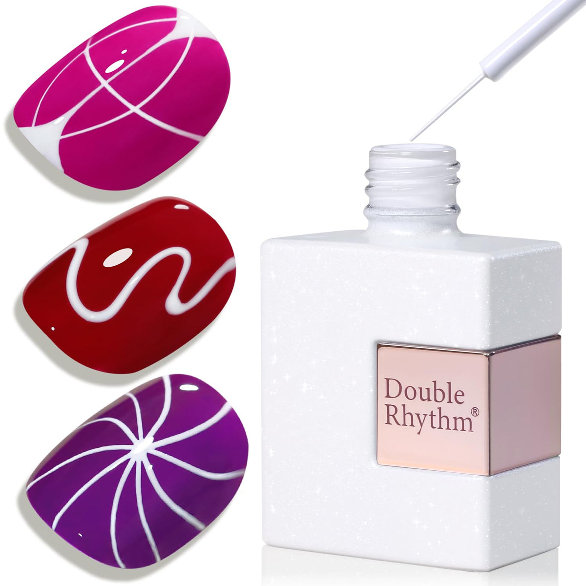 Double Rhythm front bottle shot showing metallic bronze liner and clear labeling for product ID