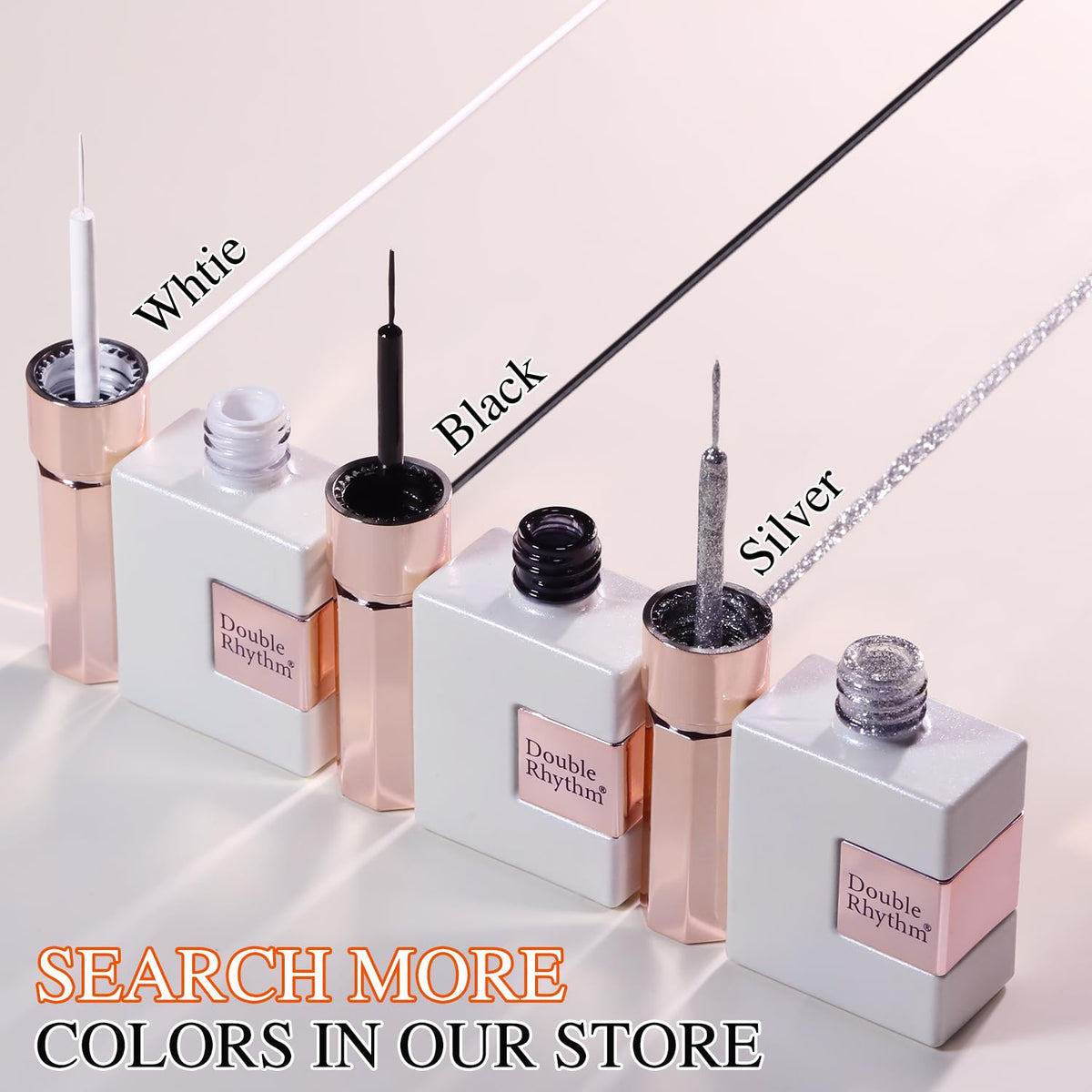 Double Rhythm bronze mirror chrome painted on dark nail base showing high-contrast shine