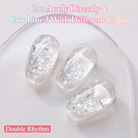 Double Rhythm brush stroke on white card showing smooth micro-glitter application