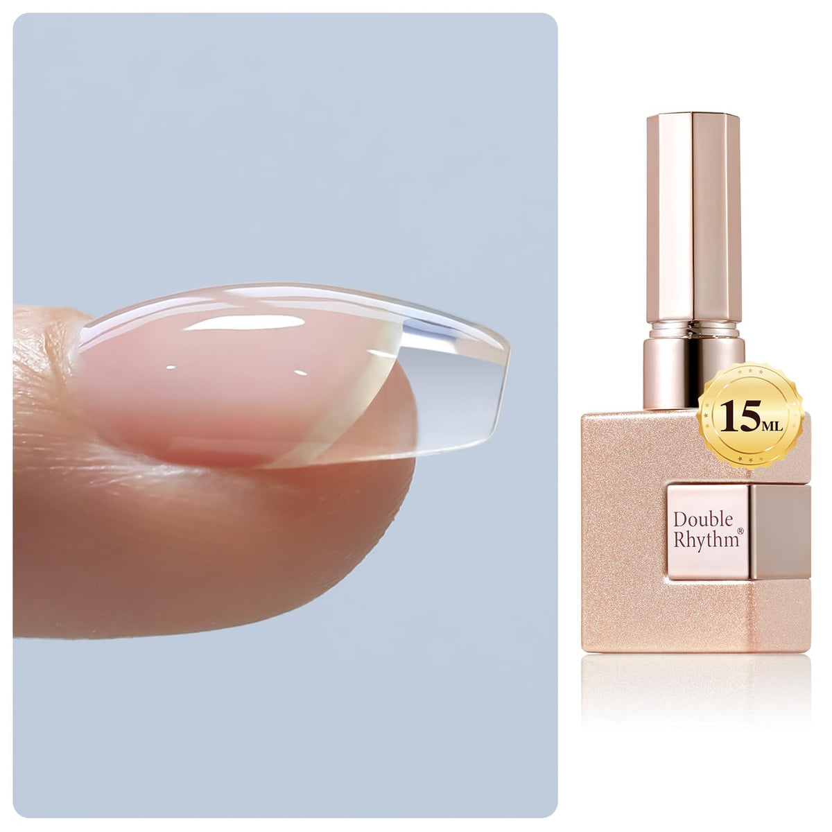 Double Rhythm front bottle view showing clear builder gel for easy identification and use