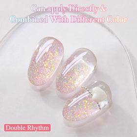 Double Rhythm close-up micro-glitter texture for smooth non-gritty finish