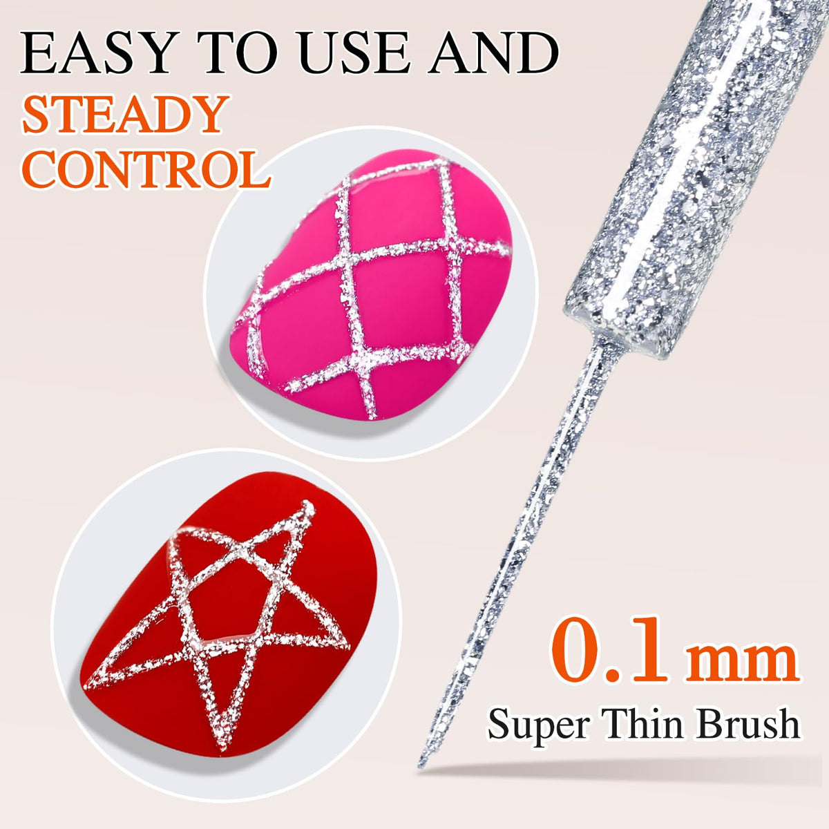 Double Rhythm brush tip close-up for precise striping and neat nail art