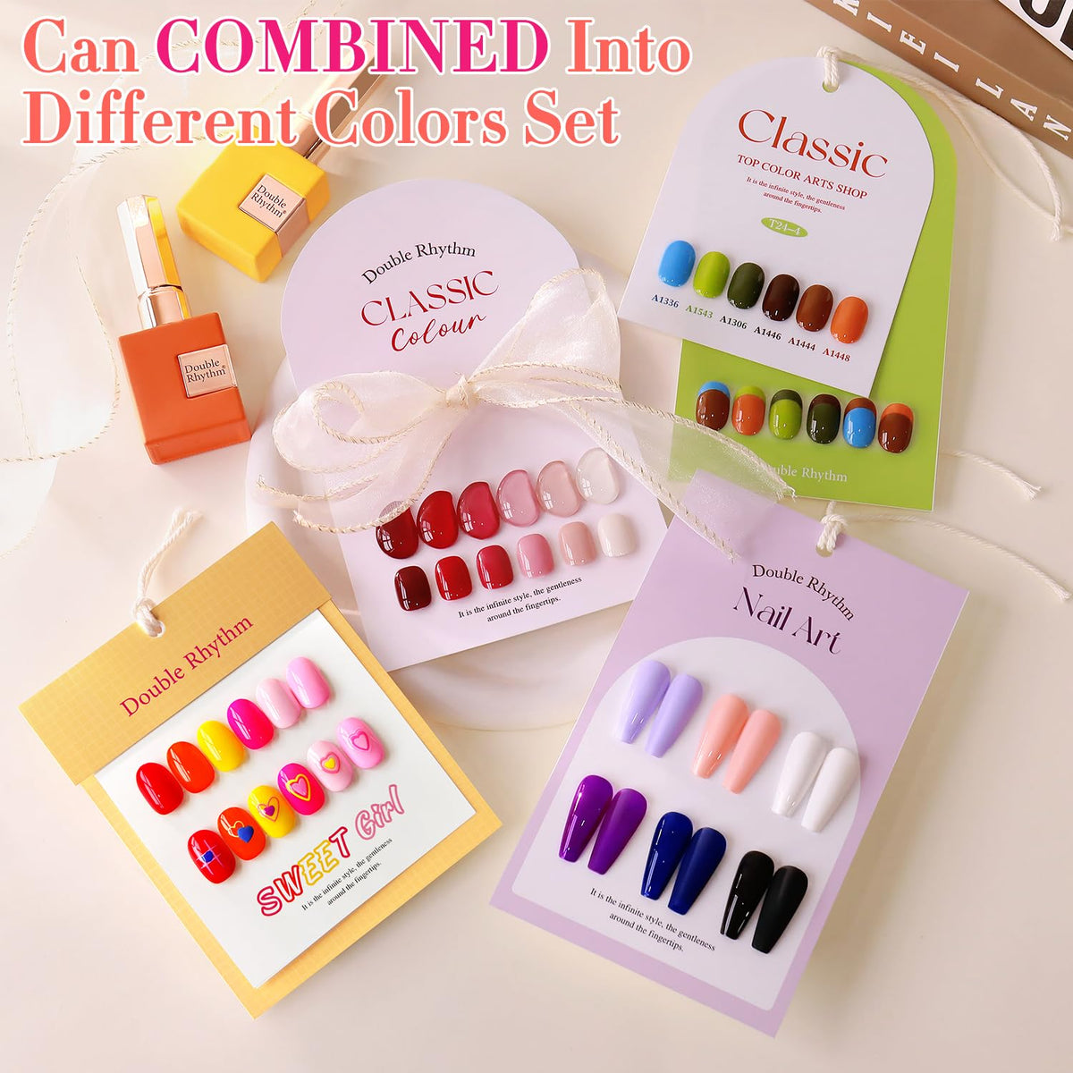 Double Rhythm cured nails with glossy finish, shows durable salon-like shine