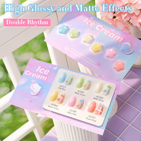 Double Rhythm nails curing under LED lamp illustrating fast dry time and long-lasting shine