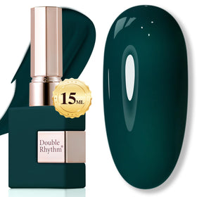 Double Rhythm bottle front view showing deep green shade and professional size