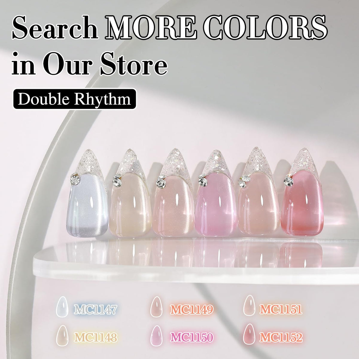 Double Rhythm finished nail swatches displaying holographic contrast benefit