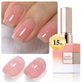Double Rhythm front bottle A1323 showing sheer milky pink and 15ml size benefit