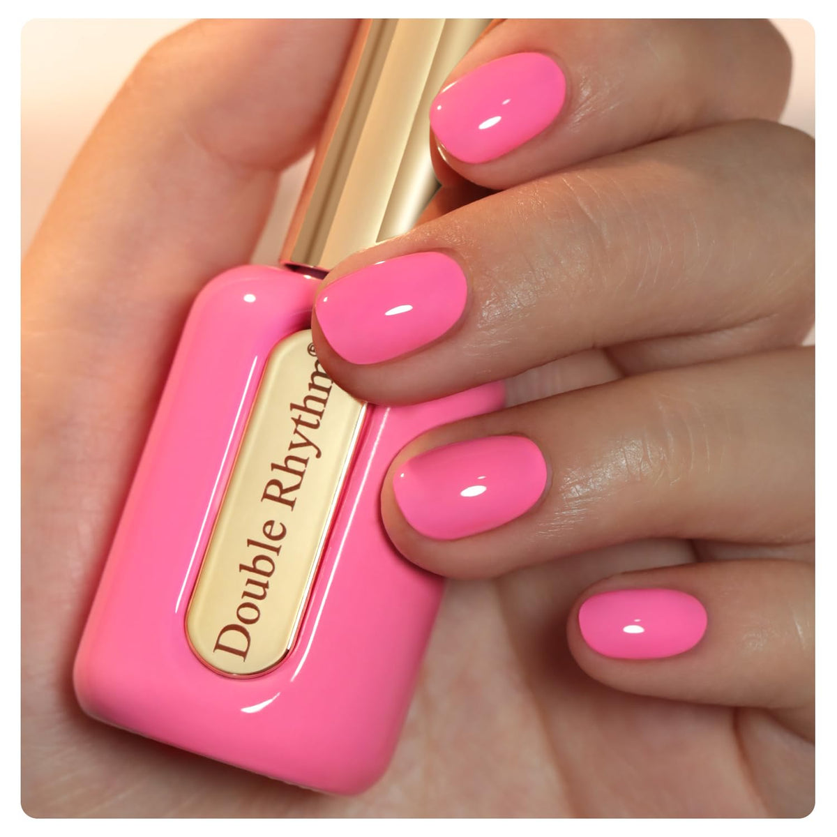 Double Rhythm front bottle bright pink H1040 shows color and gold cap benefit easy selection