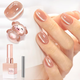 Double Rhythm bottle front view showing coral pink color and finish benefit