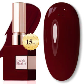Double Rhythm front bottle dark burgundy showing color and benefit of buildable depth