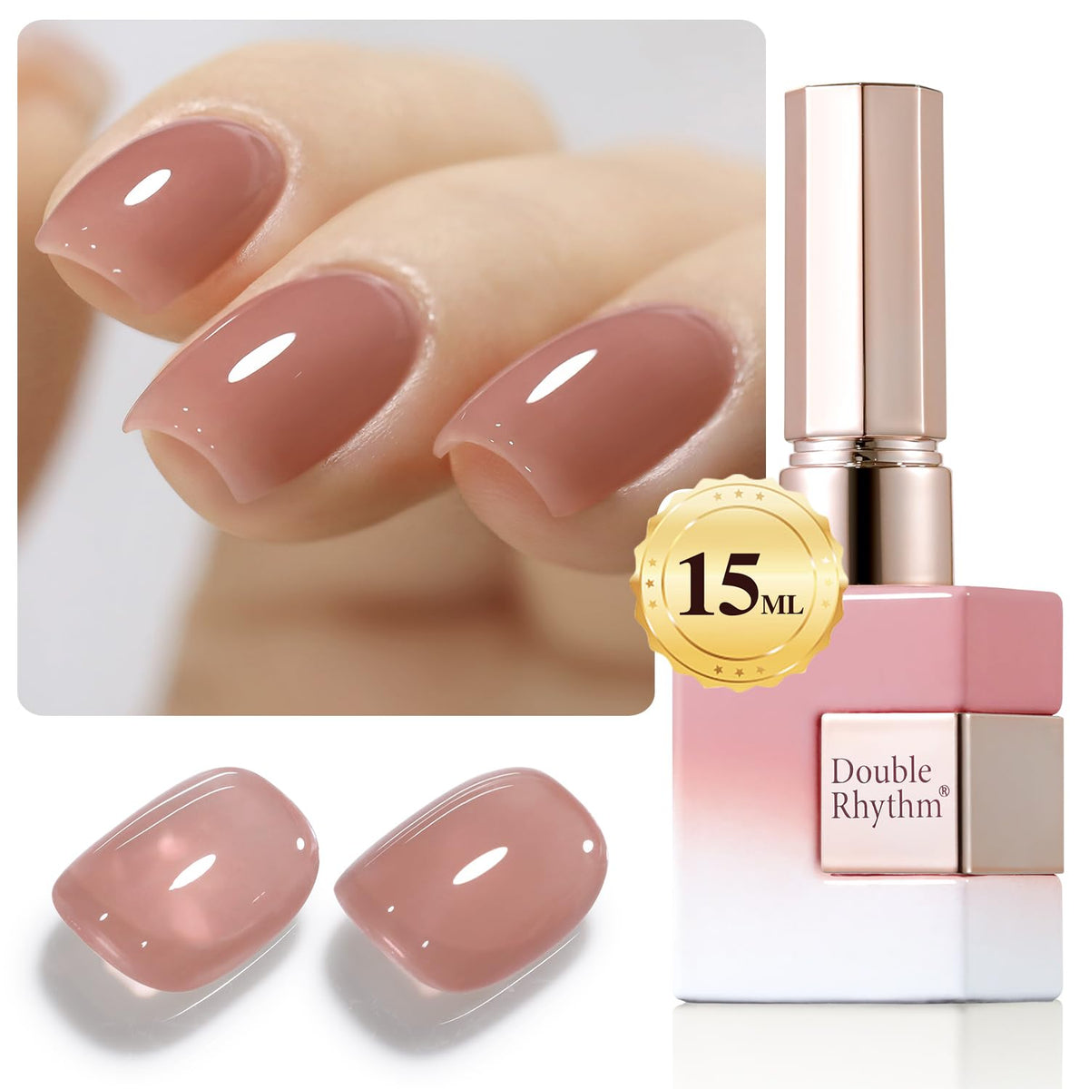 Double Rhythm front bottle showing deep nude jelly polish for natural nails
