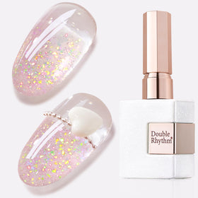 Double Rhythm bottle front view showing pink glitter and sleek design