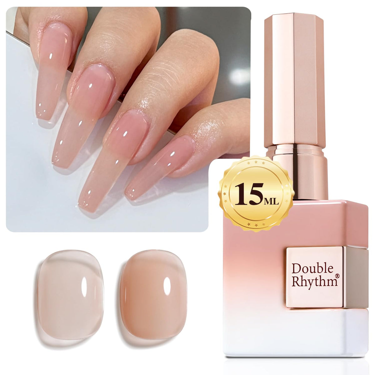 Double Rhythm front bottle Pure Sheer jelly nude showing product and cap for easy identification and storage