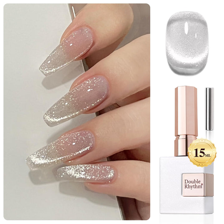 Double Rhythm front bottle showing silver MC1019 holographic jelly and polish finish